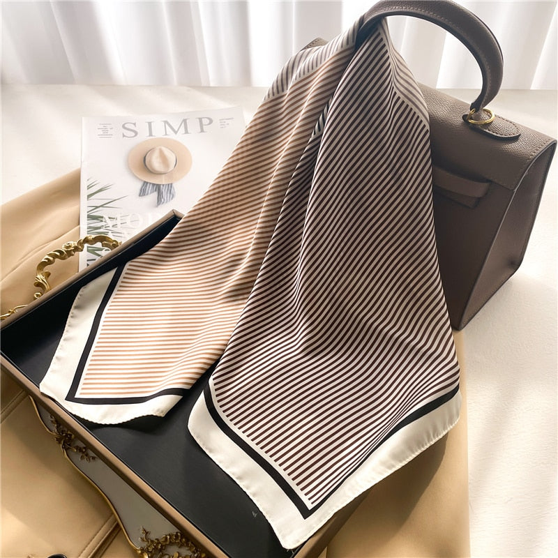 Luxury Print Satin Silk Square Scarf for Women Shawl Hijab Neckerchief Female Hair Ribbon Headband Fashion Wrap Bandana 2024 New FJ674-3