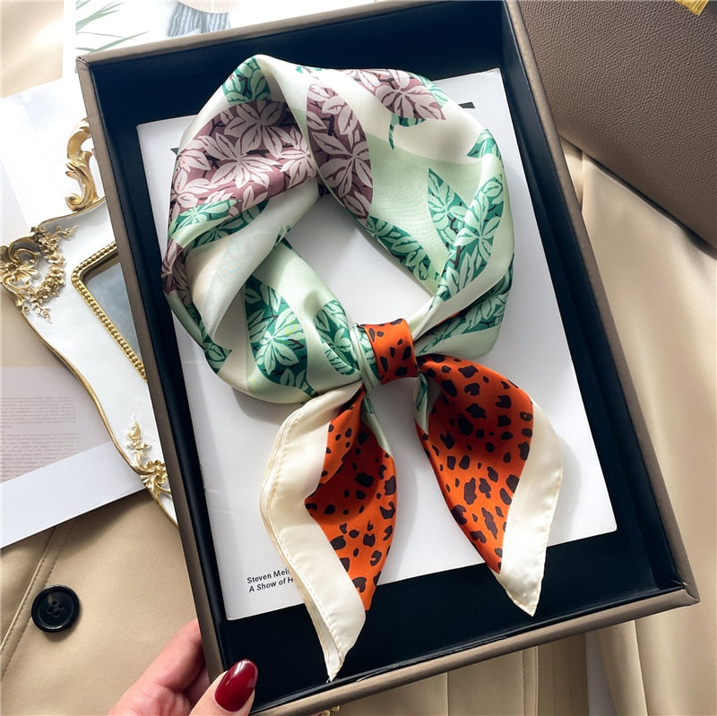 Luxury Print Satin Silk Square Scarf for Women Shawl Hijab Neckerchief Female Hair Ribbon Headband Fashion Wrap Bandana 2024 New