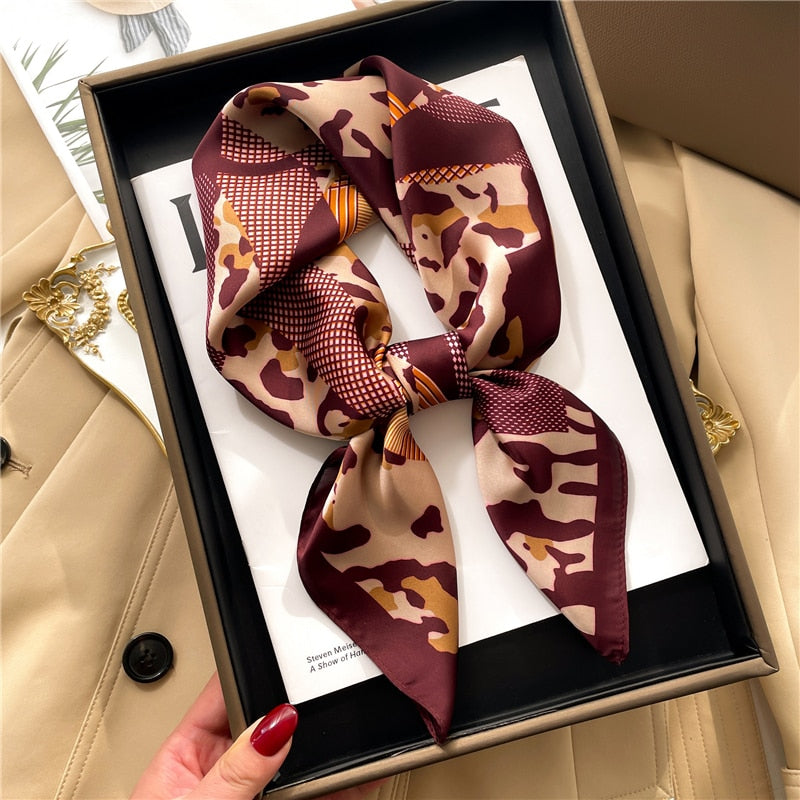 Luxury Print Satin Silk Square Scarf for Women Shawl Hijab Neckerchief Female Hair Ribbon Headband Fashion Wrap Bandana 2024 New FJ520-2