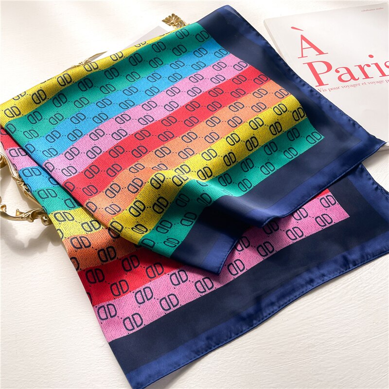 Luxury Print Satin Silk Square Scarf for Women Shawl Hijab Neckerchief Female Hair Ribbon Headband Fashion Wrap Bandana 2024 New FJ667-1
