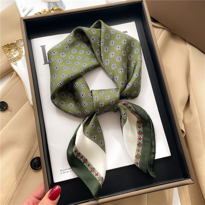 Luxury Print Satin Silk Square Scarf for Women Shawl Hijab Neckerchief Female Hair Ribbon Headband Fashion Wrap Bandana 2024 New FJ647-1