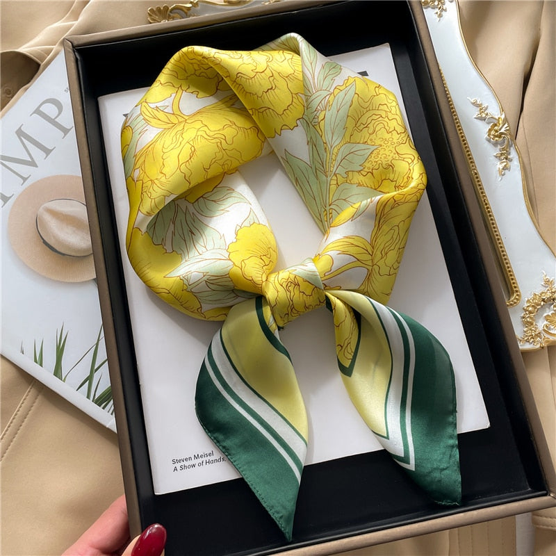 Luxury Print Satin Silk Square Scarf for Women Shawl Hijab Neckerchief Female Hair Ribbon Headband Fashion Wrap Bandana 2024 New