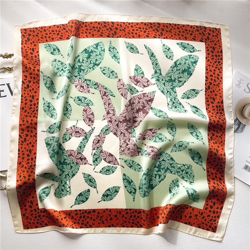 Luxury Print Satin Silk Square Scarf for Women Shawl Hijab Neckerchief Female Hair Ribbon Headband Fashion Wrap Bandana 2024 New FJ668-1