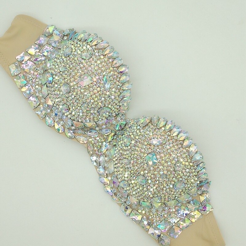 Luxury Rhinestone Bikini Bra Crystal Diamond Women Swimsuit Push Up Gathered Sexy Jewelry Swimwear Tops