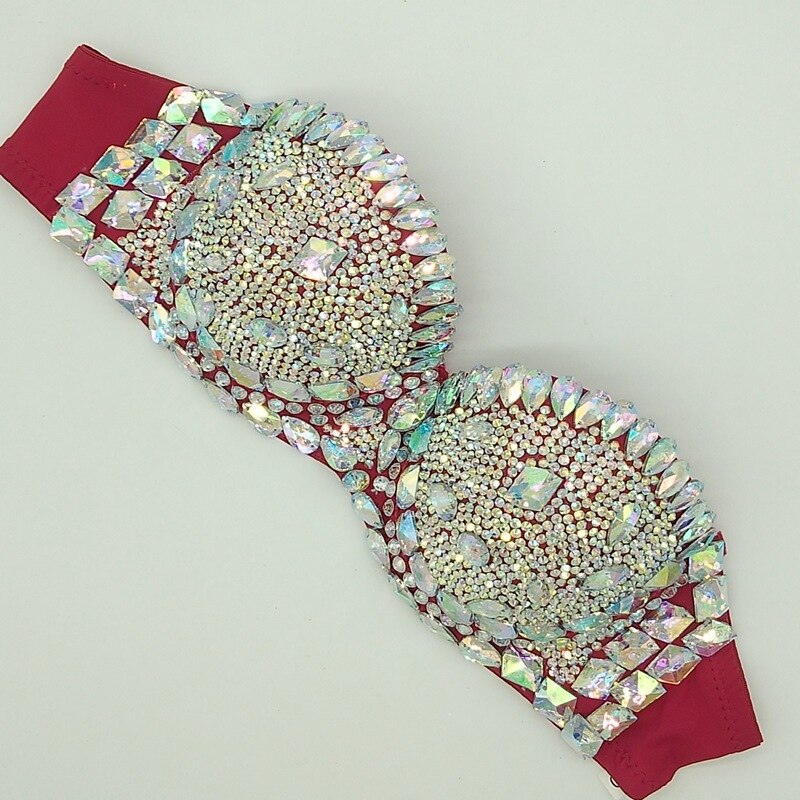 Luxury Rhinestone Bikini Bra Crystal Diamond Women Swimsuit Push Up Gathered Sexy Jewelry Swimwear Tops