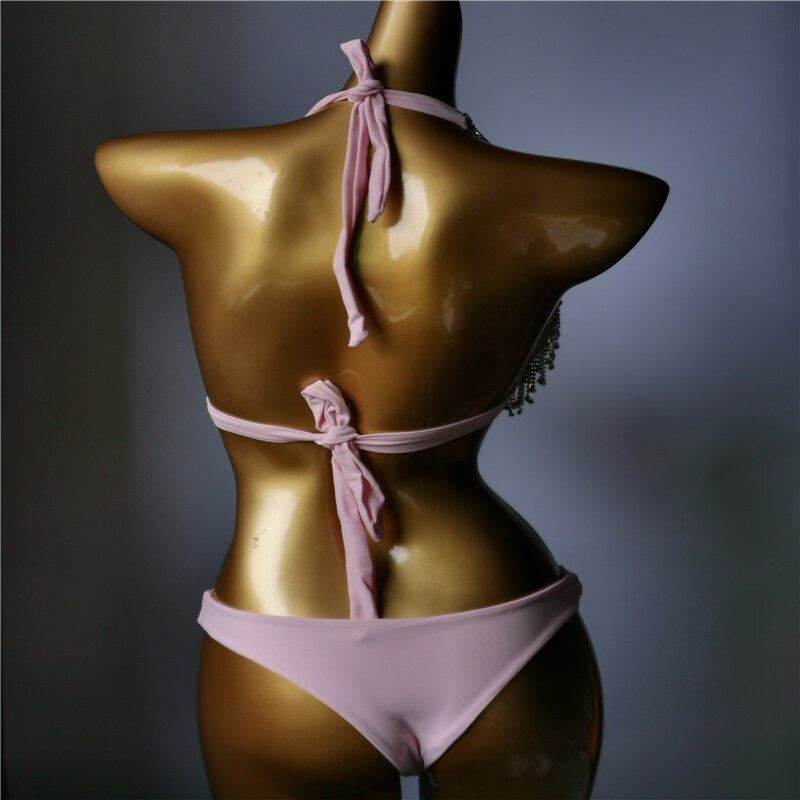 Luxury Rhinestone Bikini Sexy Push Up Crystal Diamond Tassels Women's Swimsuit 2024 Spring High-End Ladies Swimwear