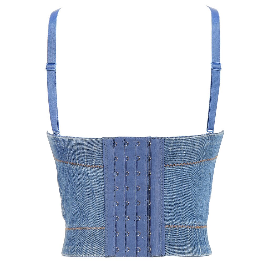 Luxury Rhinestone Denim Corset Fashion Outerwear Beaded Sculpting Camisole Elegant Crystal Diamond Women Underwear Vest