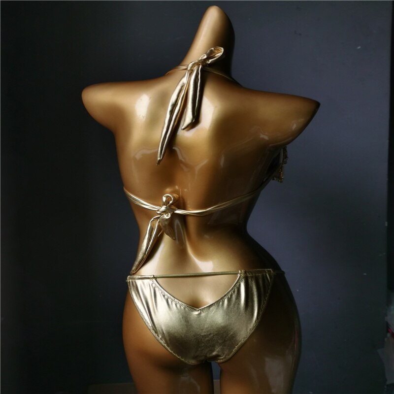 Luxury Rhinestone Push Up Women's Swimsuit Crystal Diamond Tassels Bikini Set Newest High-End Female Swimwear