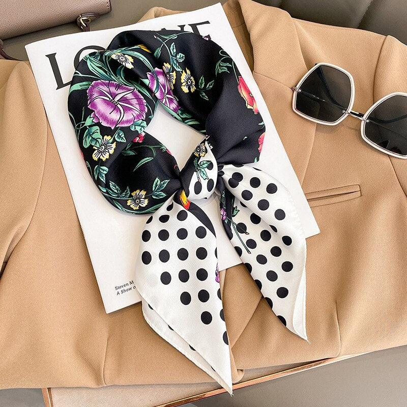 Luxury Silk Shawl Square Scarf for Women Satin Hijab Fashion Wraps Neckerchief 2024 Female Hair Bands Ribbon Headband Bandana