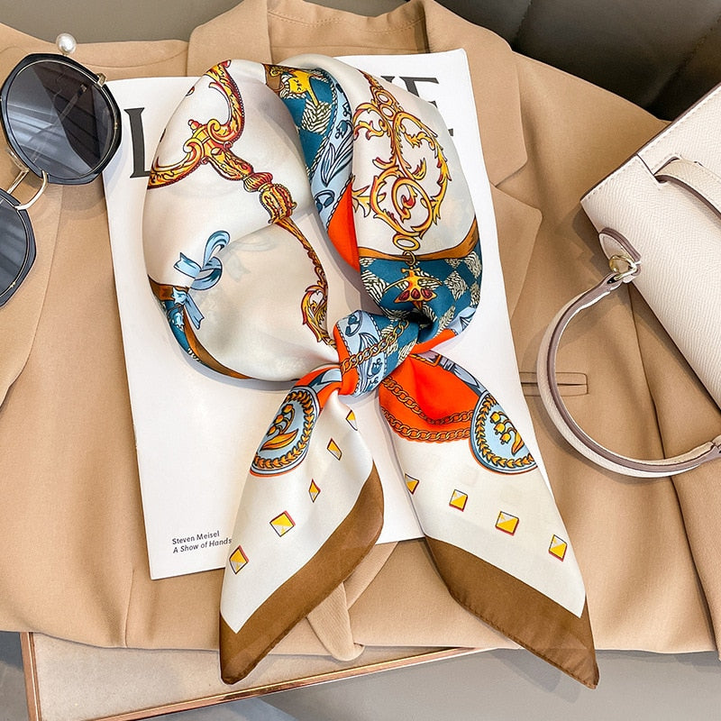 Luxury Silk Shawl Square Scarf for Women Satin Hijab Fashion Wraps Neckerchief 2024 Female Hair Bands Ribbon Headband Bandana 5