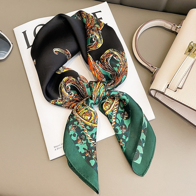 Luxury Silk Shawl Square Scarf for Women Satin Hijab Fashion Wraps Neckerchief 2024 Female Hair Bands Ribbon Headband Bandana 13