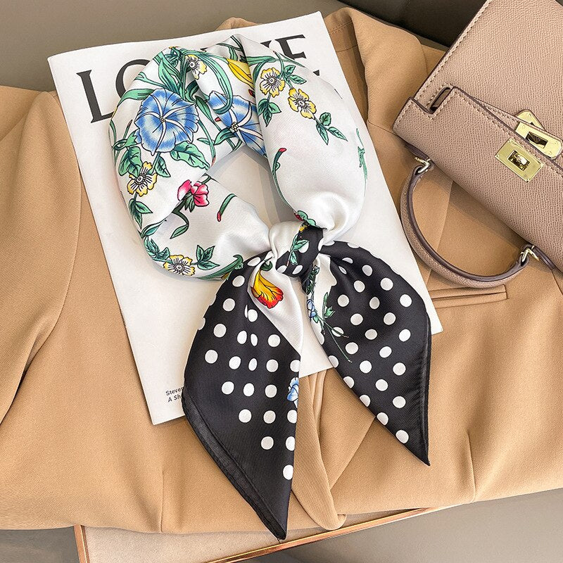 Luxury Silk Shawl Square Scarf for Women Satin Hijab Fashion Wraps Neckerchief 2024 Female Hair Bands Ribbon Headband Bandana 24