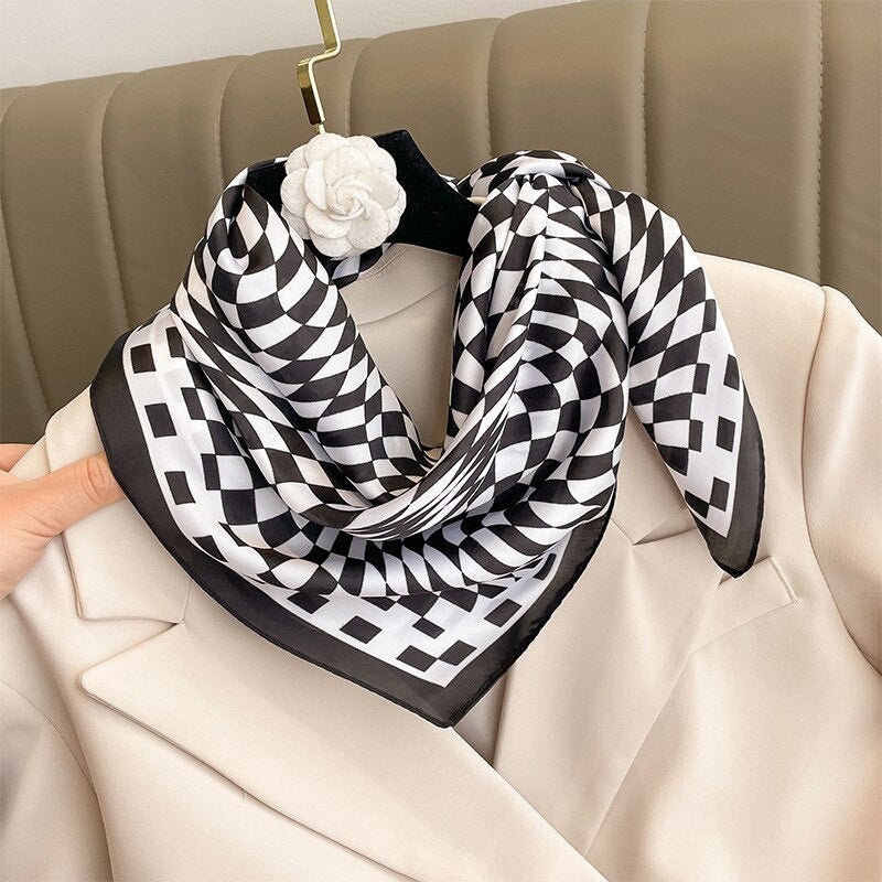 Luxury Silk Shawl Square Scarf for Women Satin Hijab Fashion Wraps Neckerchief 2024 Female Hair Bands Ribbon Headband Bandana