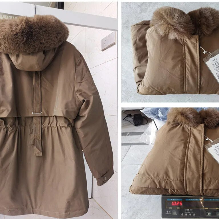 M-3XL Winter Women Parka 2024 Fashion Long Coat Wool Liner Hooded Parkas Slim Fur Collar Jacket Warm Snow Wear Padded Clothes