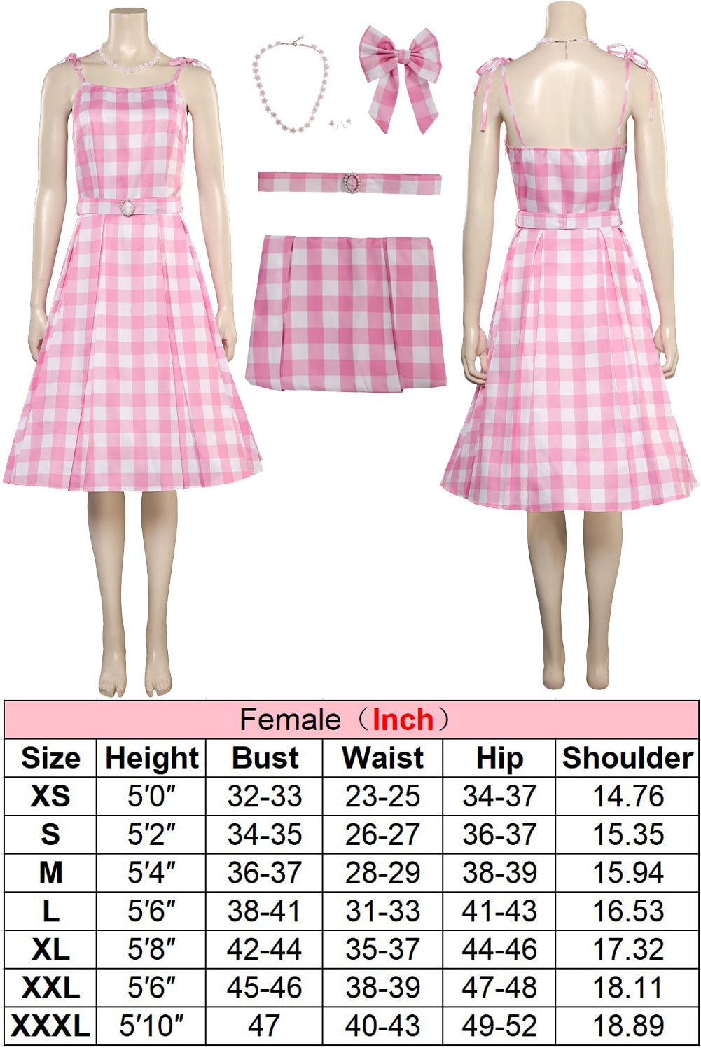 Margot Cosplay Kawaii Pink Plaid Dress Women Costume 2024 Movie Barbei Roleplay Fantasia Halloween Party Clothes For Disguise Style B