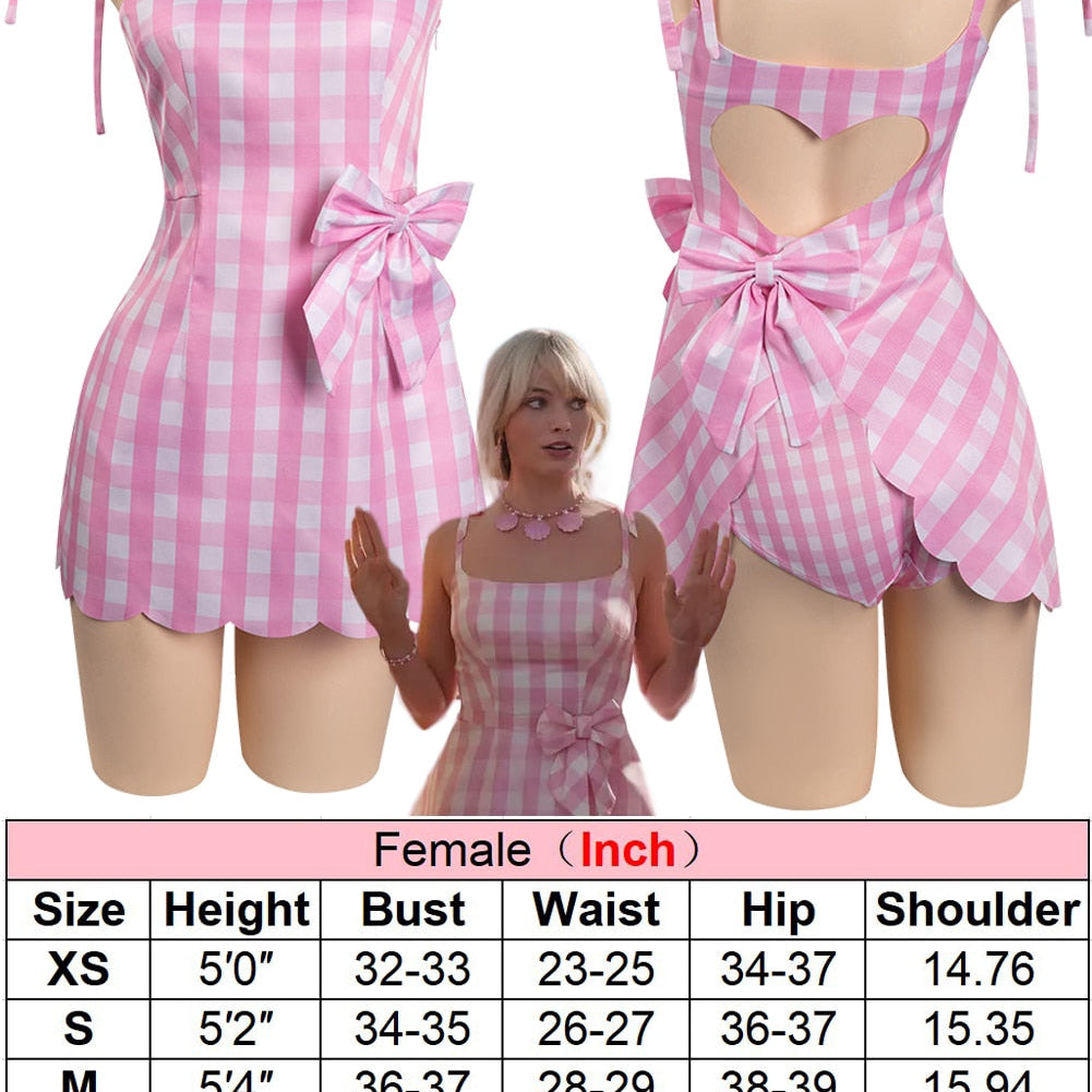 Margot Cosplay Kawaii Pink Plaid Dress Women Costume 2024 Movie Barbei Roleplay Fantasia Halloween Party Clothes For Disguise Style A