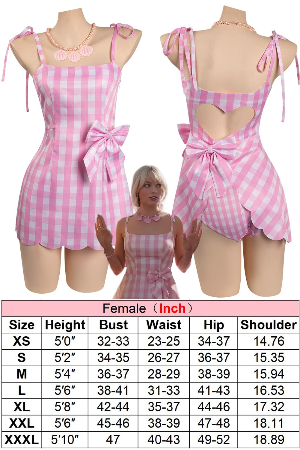 Margot Cosplay Kawaii Pink Plaid Dress Women Costume 2024 Movie Barbei Roleplay Fantasia Halloween Party Clothes For Disguise Style A