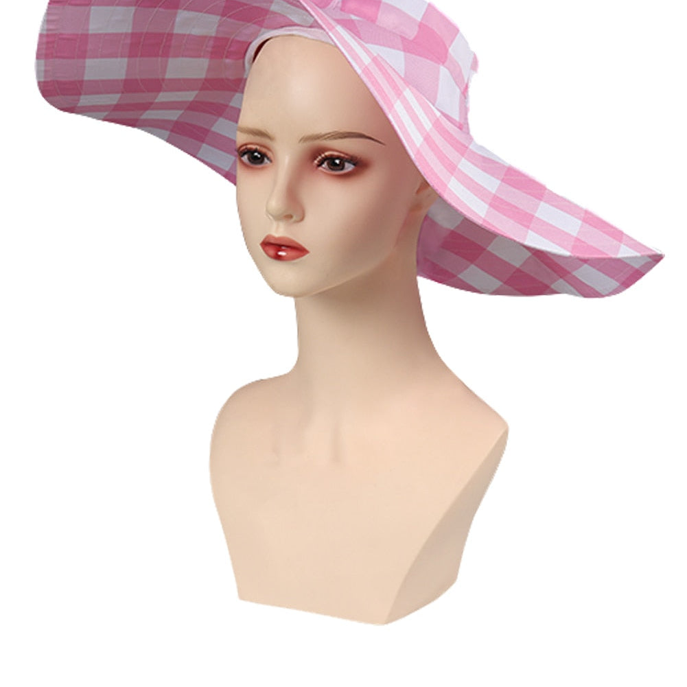 Margot Cosplay Kawaii Pink Plaid Dress Women Costume 2024 Movie Barbei Roleplay Fantasia Halloween Party Clothes For Disguise Only Hat