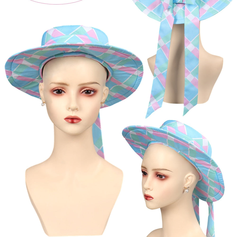 Margot Cosplay Kawaii Pink Plaid Dress Women Costume 2024 Movie Barbei Roleplay Fantasia Halloween Party Clothes For Disguise