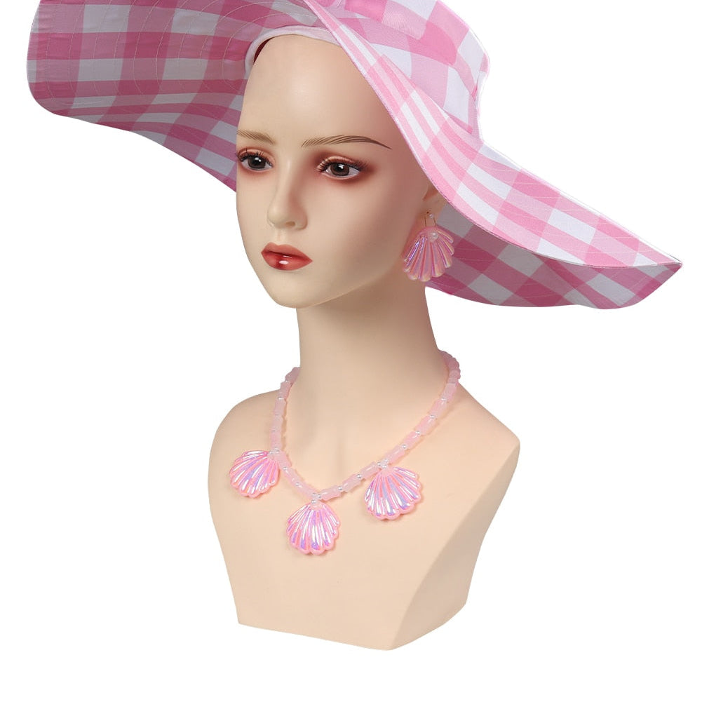 Margot Cosplay Kawaii Pink Plaid Dress Women Costume 2024 Movie Barbei Roleplay Fantasia Halloween Party Clothes For Disguise Style C