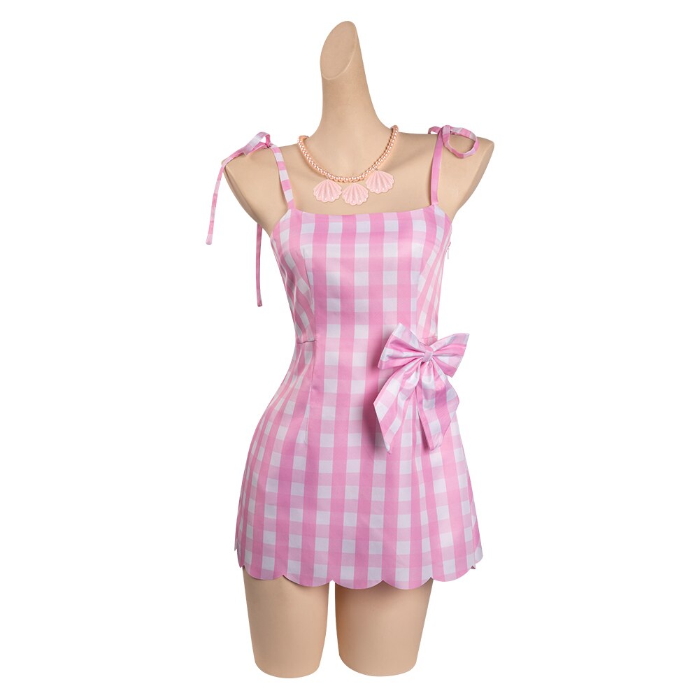Margot Cosplay Pink Plaid Dress Up Hat Women Costume 2024 Movie Roleplay Fantasia Halloween Party Clothes For Disguise