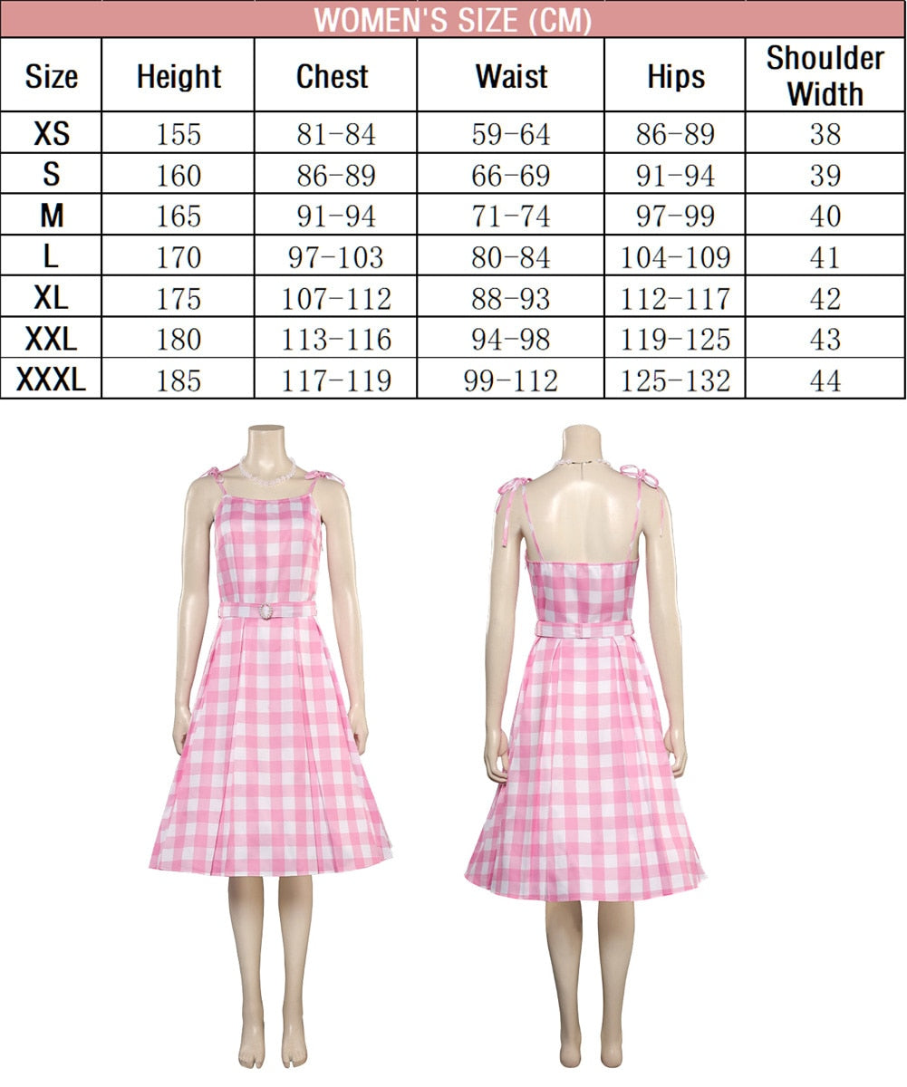 Margot Cosplay Pink Plaid Dress Up Hat Women Costume 2024 Movie Roleplay Fantasia Halloween Party Clothes For Disguise C