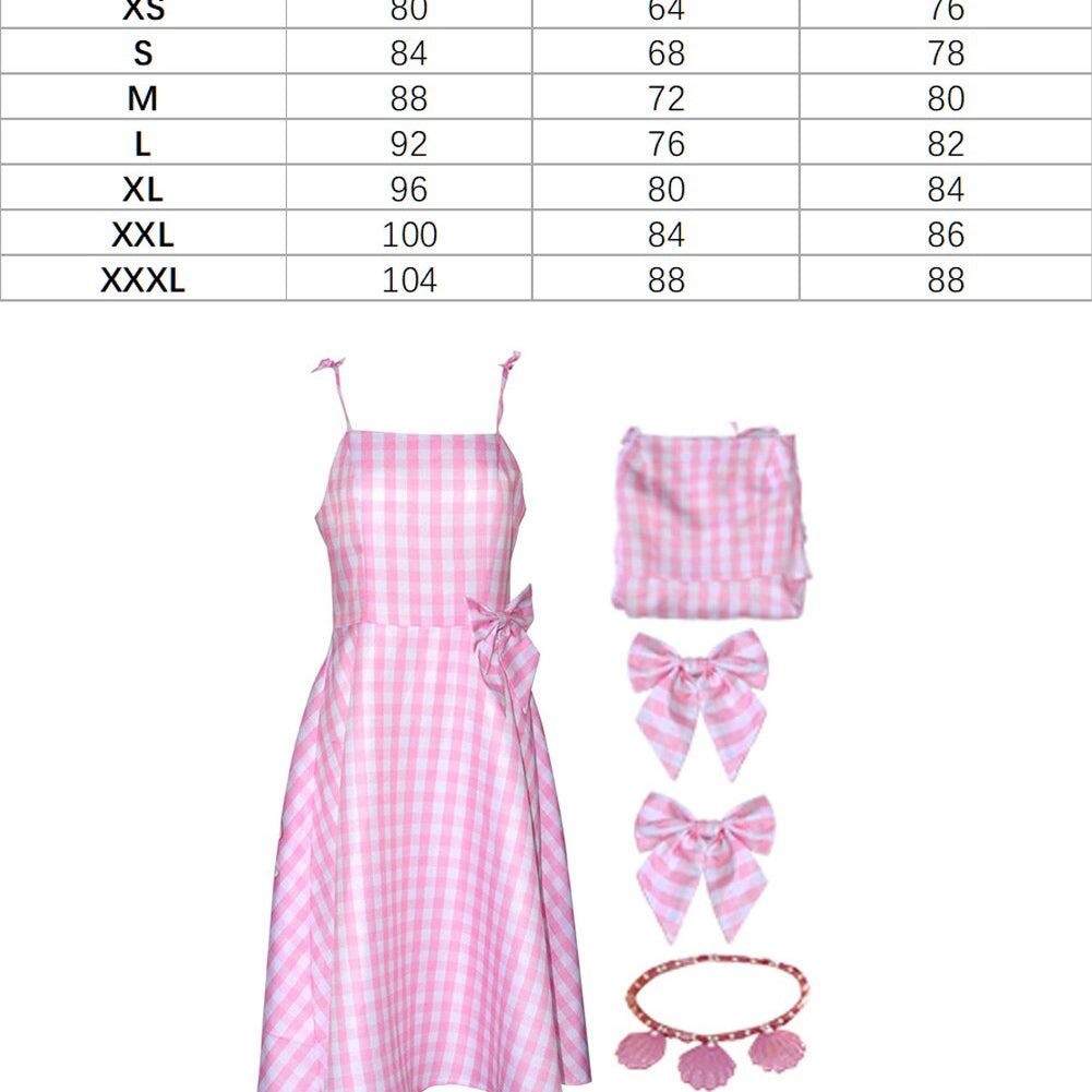 Margot Cosplay Pink Plaid Dress Up Hat Women Costume 2024 Movie Roleplay Fantasia Halloween Party Clothes For Disguise A