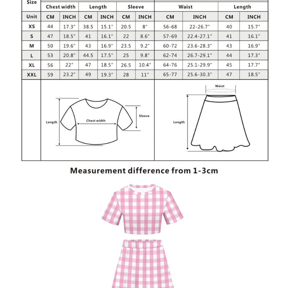 Margot Cosplay Pink Plaid Dress Up Hat Women Costume 2024 Movie Roleplay Fantasia Halloween Party Clothes For Disguise B
