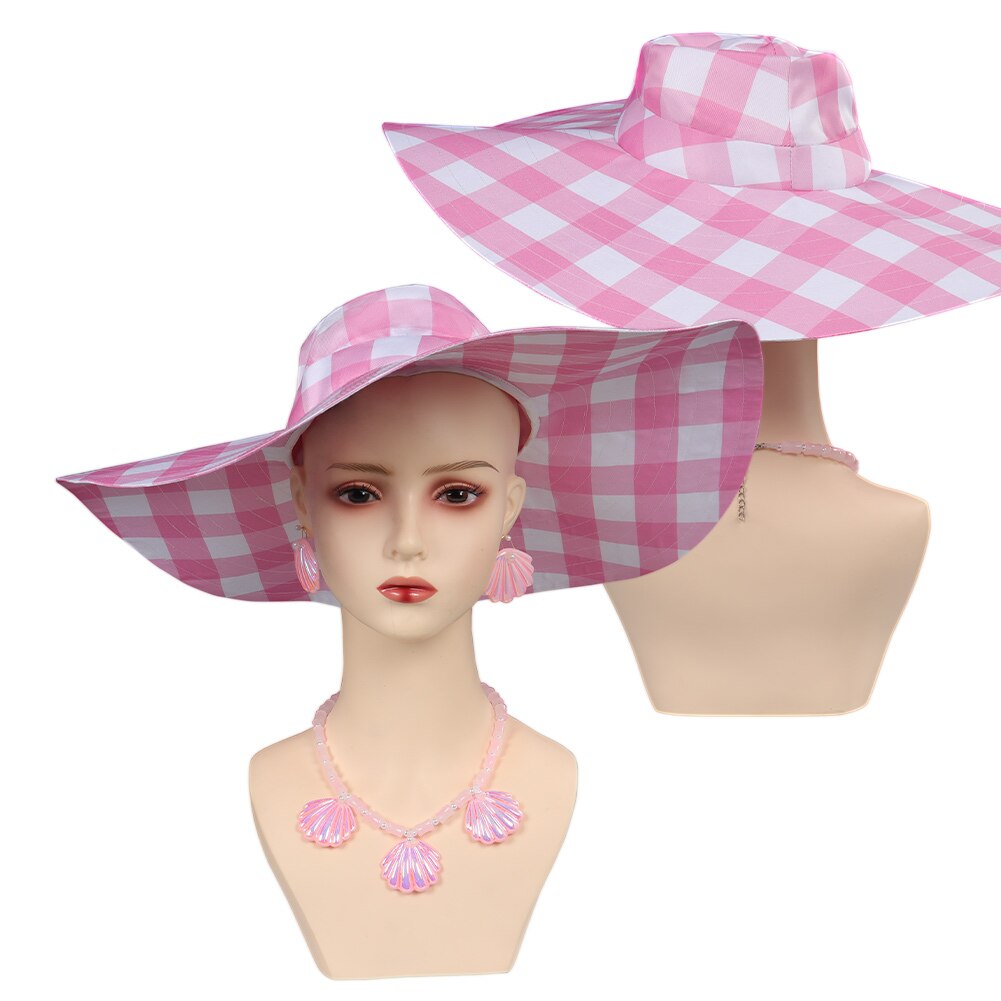 Margot Cosplay Pink Plaid Dress Up Hat Women Costume 2024 Movie Roleplay Fantasia Halloween Party Clothes For Disguise HAT