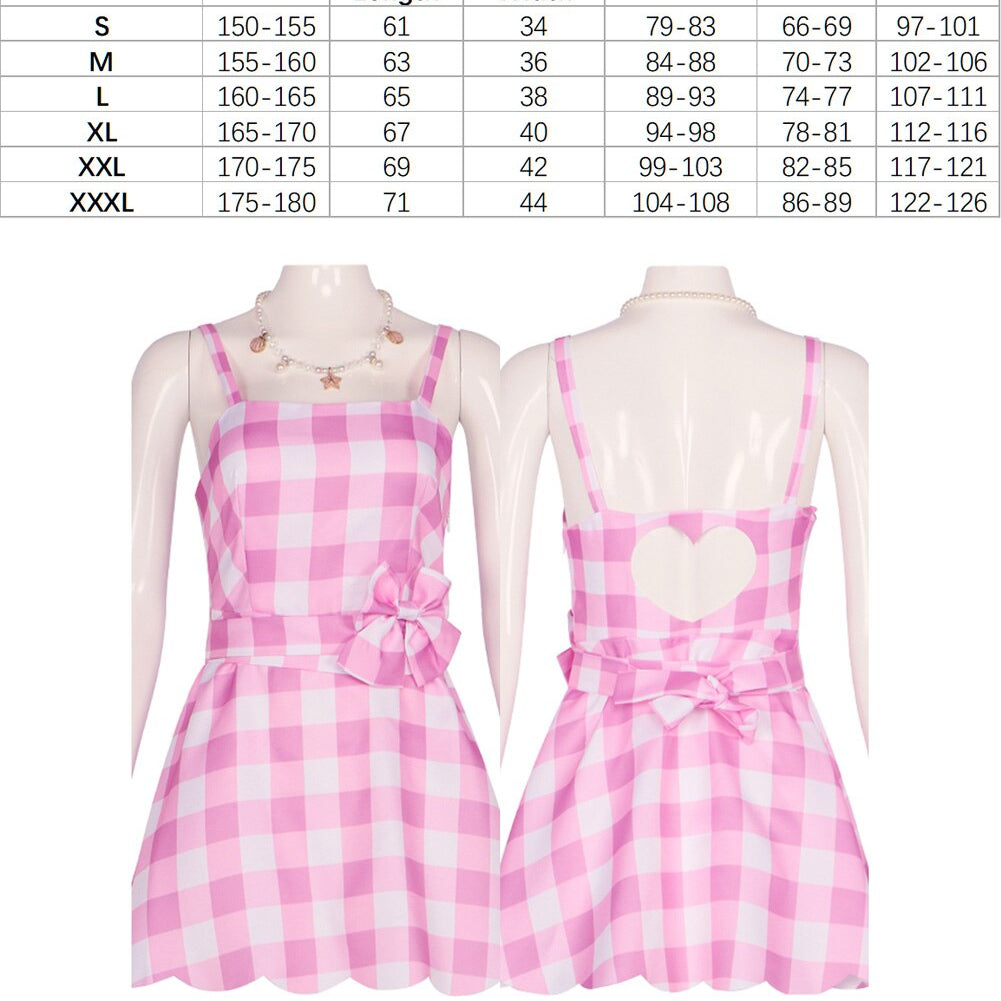 Margot Cosplay Pink Plaid Dress Up Hat Women Costume 2024 Movie Roleplay Fantasia Halloween Party Clothes For Disguise F