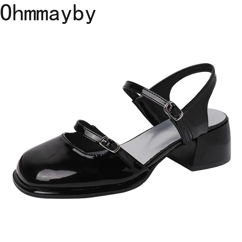 Mary Jane Shoes Buckle Pumps Women Thick Heels Elegant Shallow Square Toe Footwear Fashion Outdoor Lady Shoes