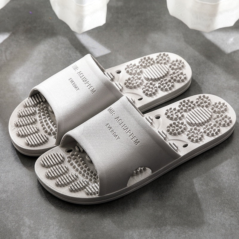 Massage slippers female summer home bathroom non-slip bathing couple thick-soled indoor sandals and slippers male Gray