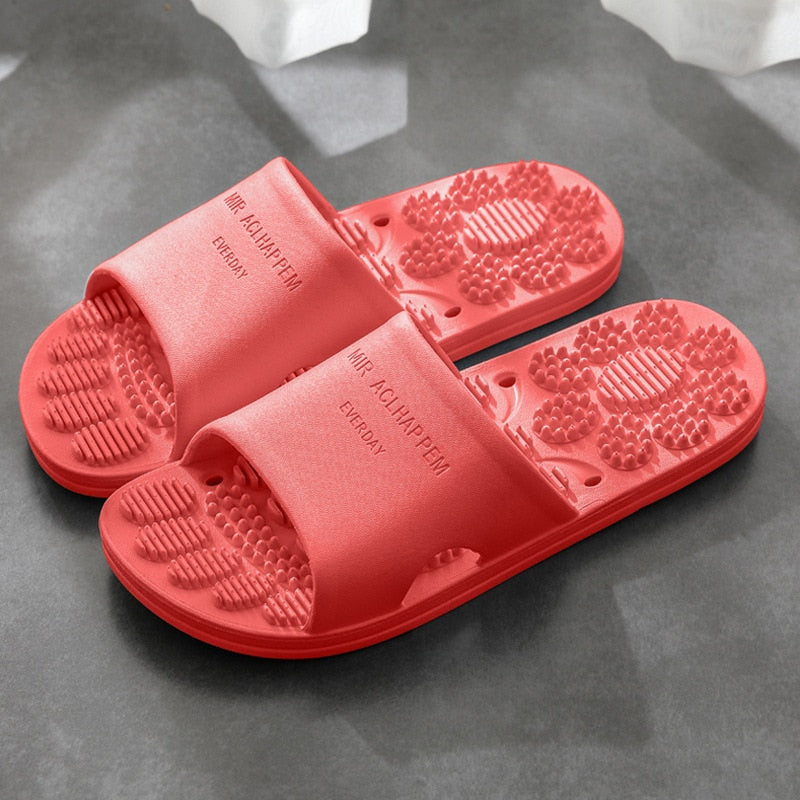 Massage slippers female summer home bathroom non-slip bathing couple thick-soled indoor sandals and slippers male Red