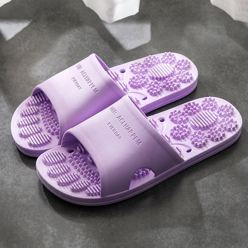 Massage slippers female summer home bathroom non-slip bathing couple thick-soled indoor sandals and slippers male Nordic purple