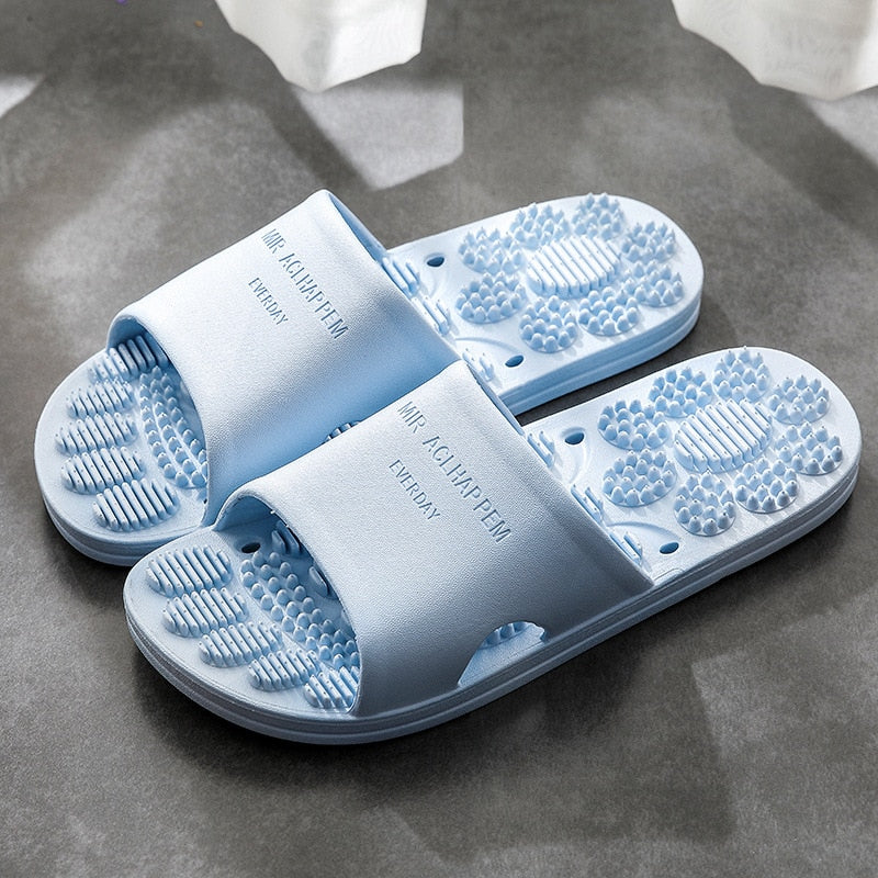 Massage slippers female summer home bathroom non-slip bathing couple thick-soled indoor sandals and slippers male Nordic blue
