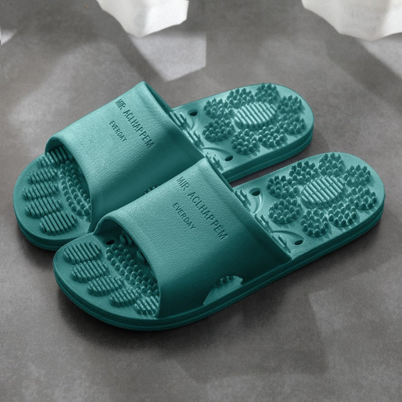 Massage slippers female summer home bathroom non-slip bathing couple thick-soled indoor sandals and slippers male Green