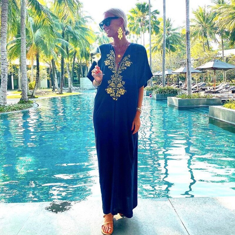 Maxi Boho Dress Kaftan Bikini Cover Up Summer Outfits Robe de Plage Pareos Playa Mujer Swimsuit