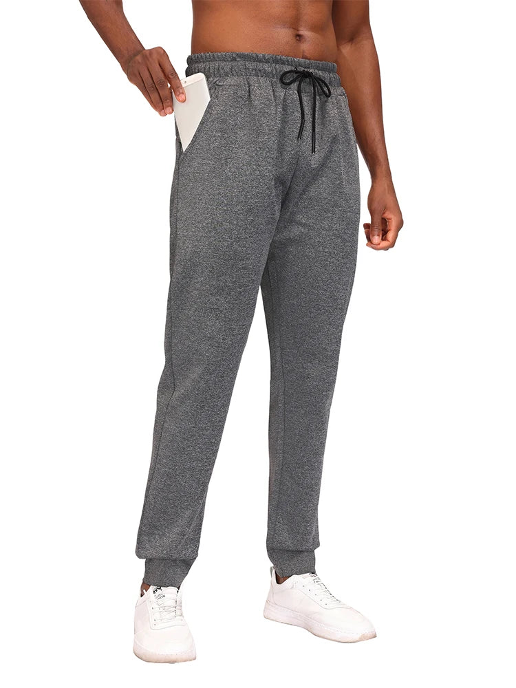 Men Sweatpants Joggers Pocket Trousers Fitness Long Pants Elastic Waist with Drawstring Trousers grey1