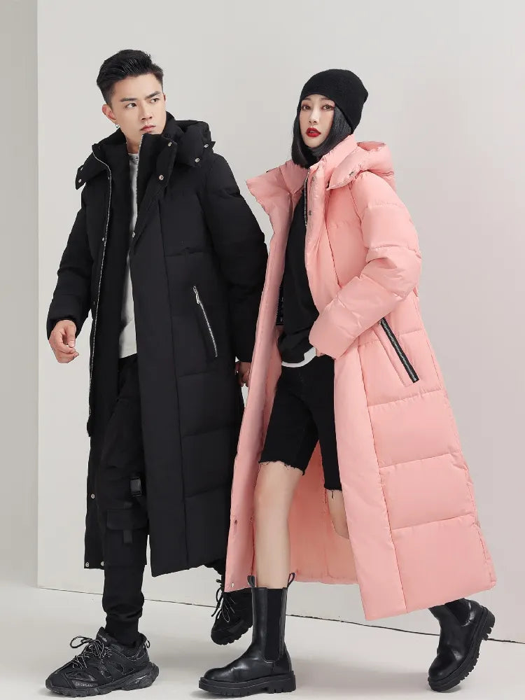Men Women Winter Jacket 2024 New Thick （Winter) Warm Long 90% White Duck Down Hooded Coats Black Red Woman Parkas 5XL