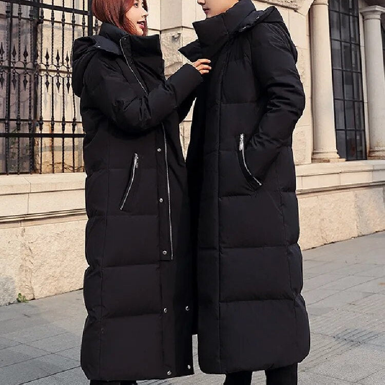 Men Women Winter Jacket 2024 New Thick （Winter) Warm Long 90% White Duck Down Hooded Coats Black Red Woman Parkas 5XL