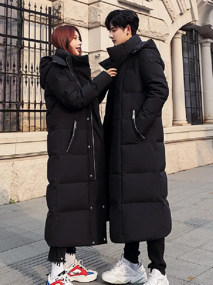 Men Women Winter Jacket 2024 New Thick （Winter) Warm Long 90% White Duck Down Hooded Coats Black Red Woman Parkas 5XL