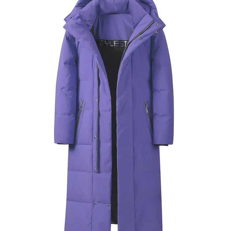 Men Women Winter Jacket 2024 New Thick （Winter) Warm Long 90% White Duck Down Hooded Coats Black Red Woman Parkas 5XL Purple