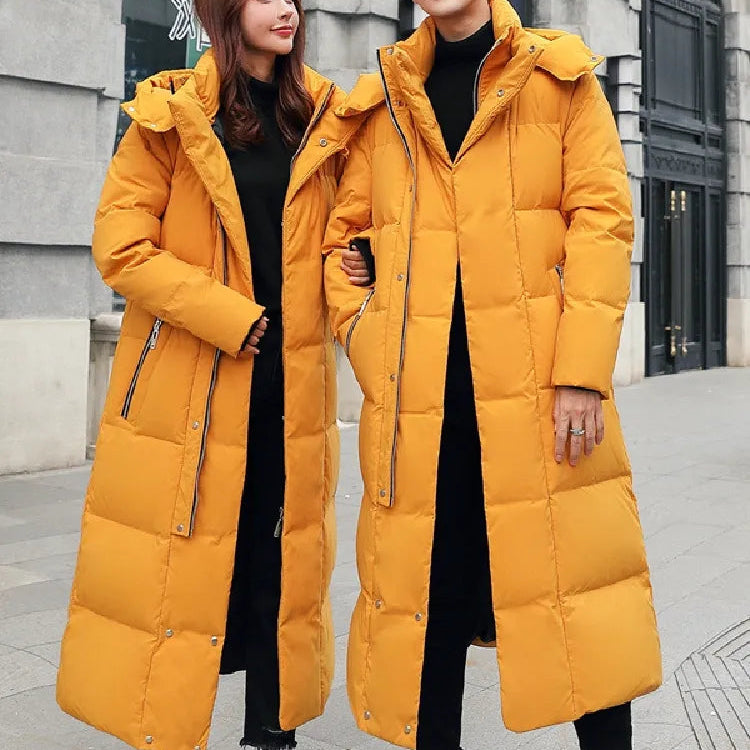 Men Women Winter Jacket 2024 New Thick （Winter) Warm Long 90% White Duck Down Hooded Coats Black Red Woman Parkas 5XL