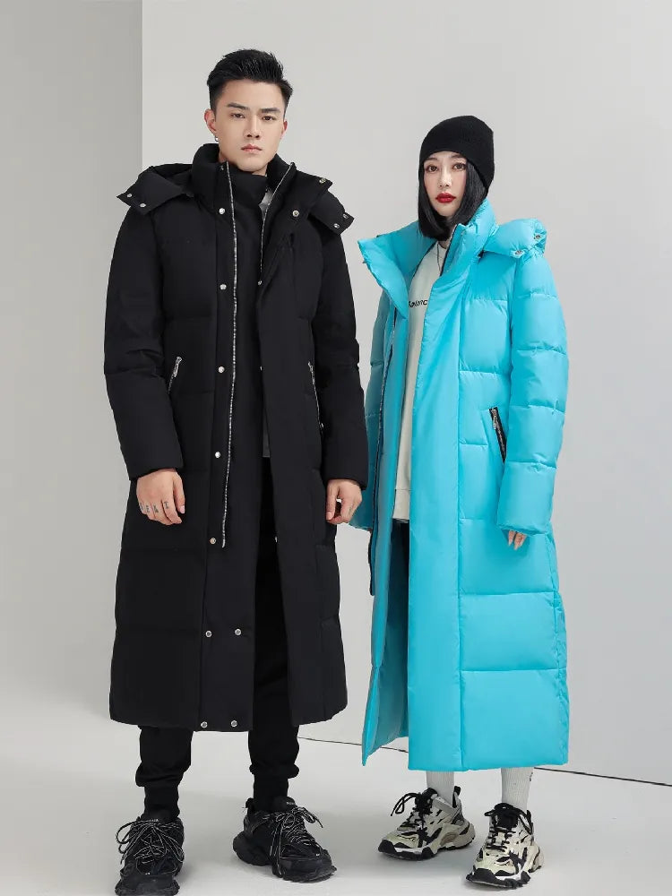 Men Women Winter Jacket 2024 New Thick （Winter) Warm Long 90% White Duck Down Hooded Coats Black Red Woman Parkas 5XL