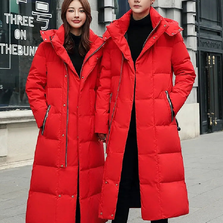Men Women Winter Jacket 2024 New Thick （Winter) Warm Long 90% White Duck Down Hooded Coats Black Red Woman Parkas 5XL