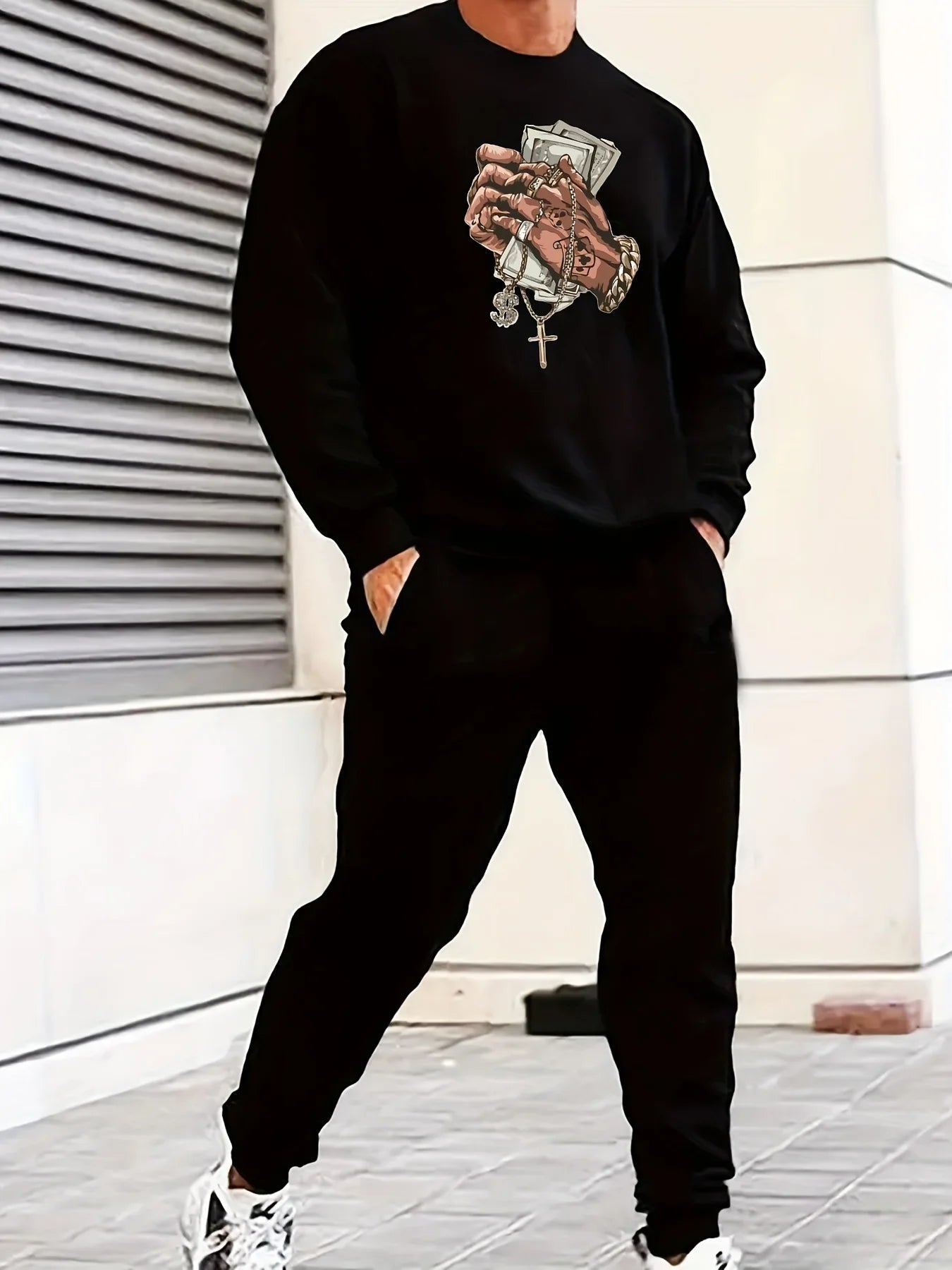 Men's Autumn Winter Sweater Set With Plush Fashion sweatshirtset 1