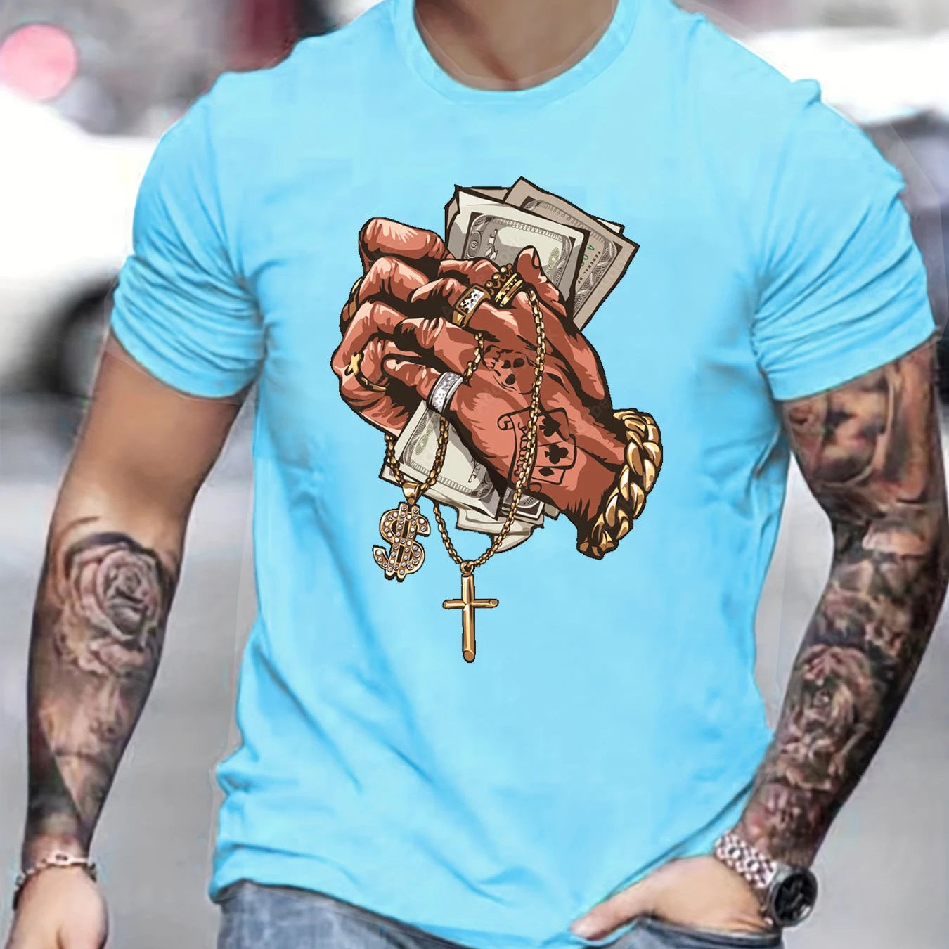 Men's Autumn Winter Sweater Set With Plush Fashion lighe blue tshirt