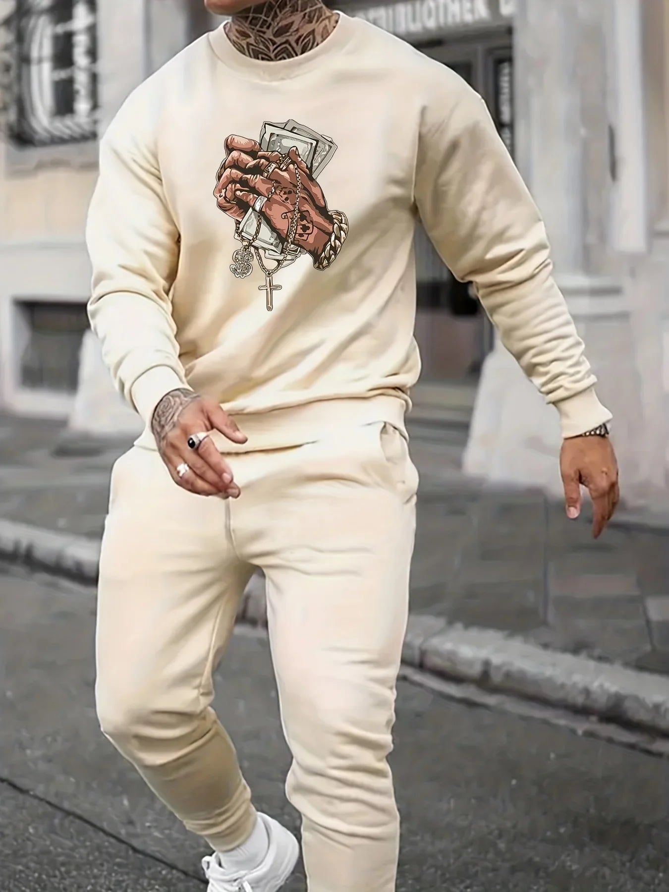 Men's Autumn Winter Sweater Set With Plush Fashion sweatshirtset