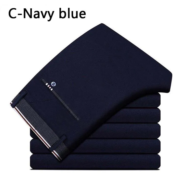 Men's Spring Autumn Fashion Business Casual Long Pants Suit Pants Male Elastic Straight Formal Trousers Plus Big Size 28-40 C-navy