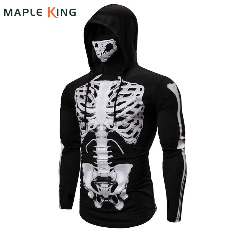 Mens Hoodies Mask Skull Pullover Hip Hop Hooded Sweatshirt Tops 3D Print Skeleton Halloween Cosplay Sudadera Harajuku Streetwear AMAIO